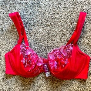 New NWT Adore Me red/pink push up lace u lined bra sz 38 DD
